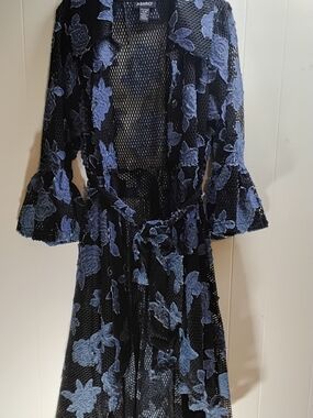 Ashro Black Mesh Dress with Jeans Floral Appliqué Accents